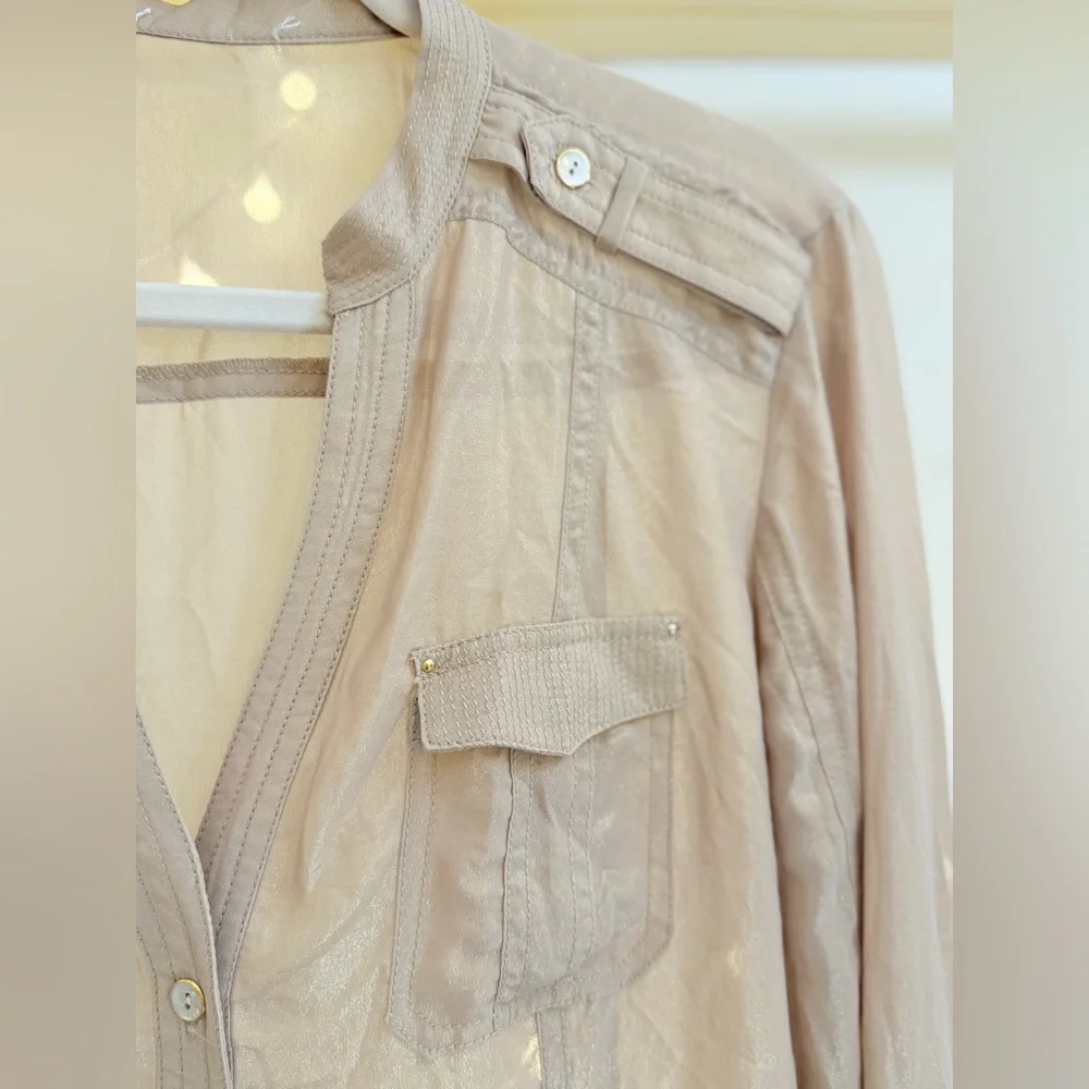 🌾 Michael‎ Kors Sheer Metallic Gold Blouse